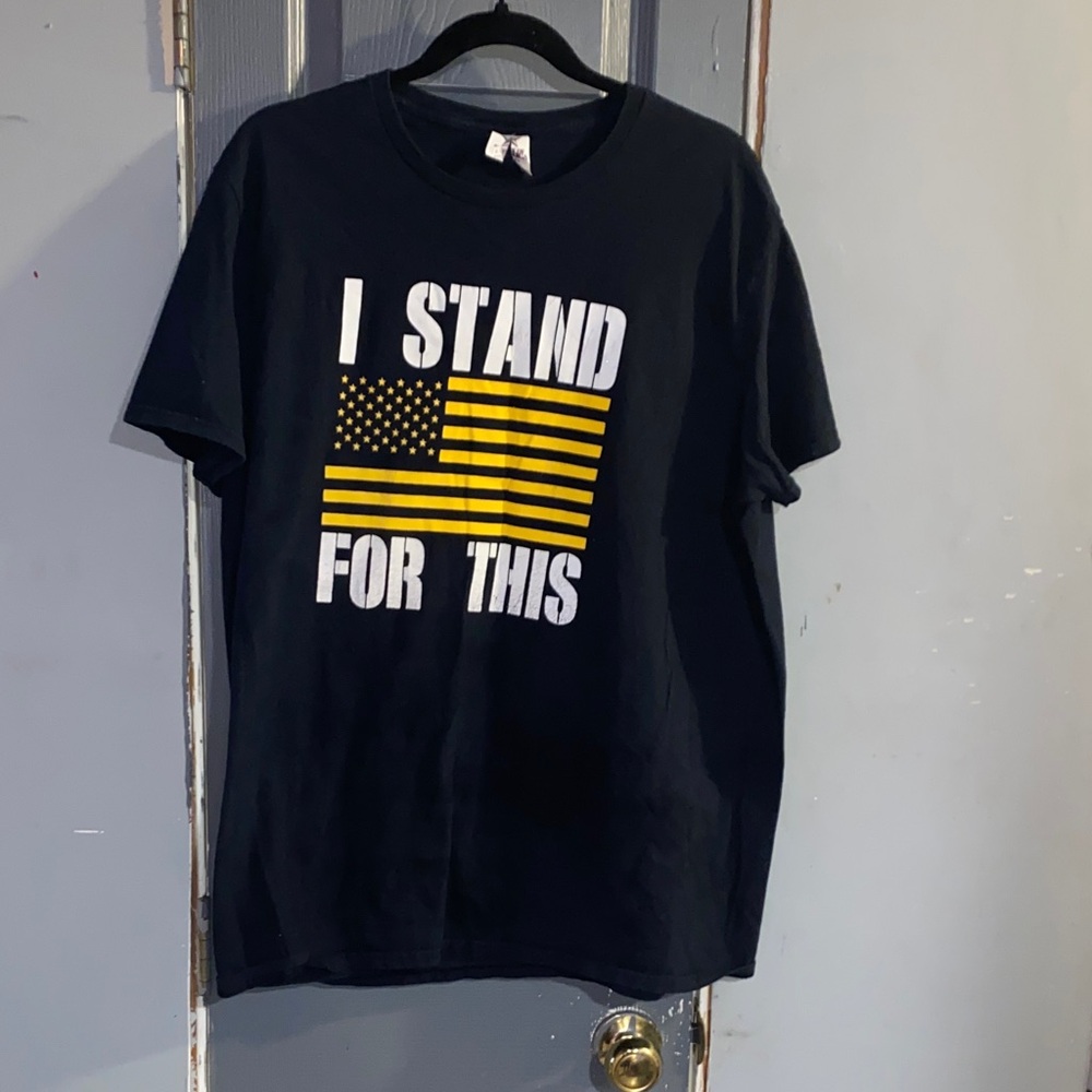 Black Graphic Tee with Flag Design
